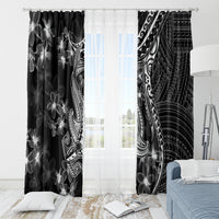 Black Polynesia Window Curtain Shark Tattoo With Polynesian Plumeria - Wonder Print Shop