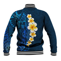 Blue Polynesia Baseball Jacket Plumeria Tropical Leaves With Galaxy Polynesian Art - Wonder Print Shop
