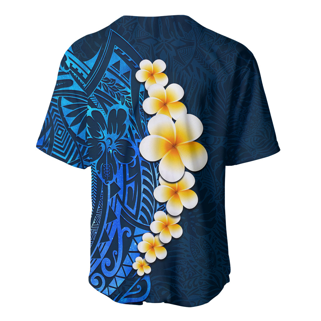 Blue Polynesia Baseball Jersey Plumeria Tropical Leaves With Galaxy Polynesian Art - Wonder Print Shop