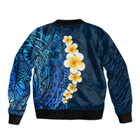 Blue Polynesia Bomber Jacket Plumeria Tropical Leaves With Galaxy Polynesian Art - Wonder Print Shop
