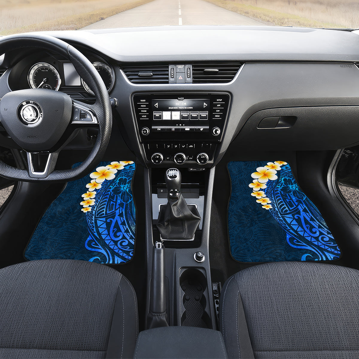 Blue Polynesia Car Mats Plumeria Tropical Leaves With Galaxy Polynesian Art - Wonder Print Shop