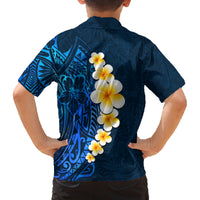 Blue Polynesia Family Matching Long Sleeve Bodycon Dress and Hawaiian Shirt Plumeria Tropical Leaves With Galaxy Polynesian Art - Wonder Print Shop