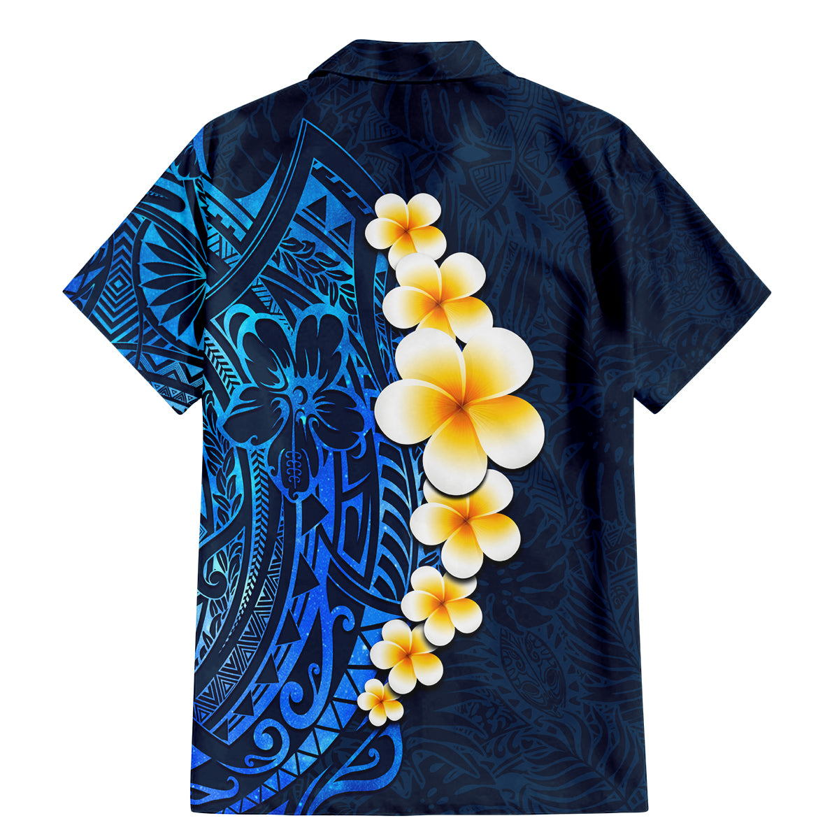 Blue Polynesia Family Matching Mermaid Dress and Hawaiian Shirt Plumeria Tropical Leaves With Galaxy Polynesian Art - Wonder Print Shop