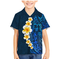 Blue Polynesia Family Matching Mermaid Dress and Hawaiian Shirt Plumeria Tropical Leaves With Galaxy Polynesian Art - Wonder Print Shop