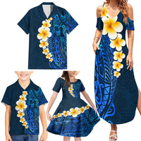 Blue Polynesia Family Matching Summer Maxi Dress and Hawaiian Shirt Plumeria Tropical Leaves With Galaxy Polynesian Art - Wonder Print Shop