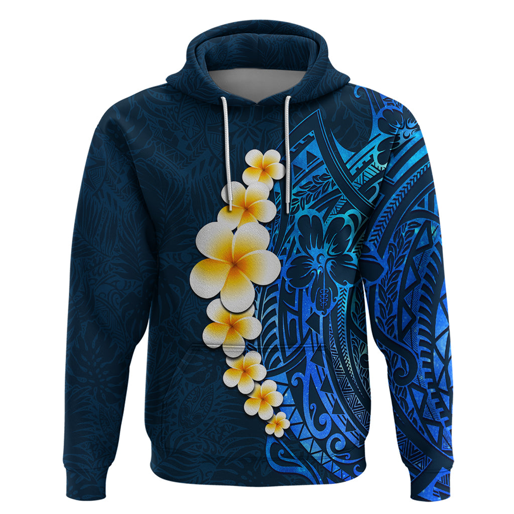 Blue Polynesia Hoodie Plumeria Tropical Leaves With Galaxy Polynesian Art - Wonder Print Shop