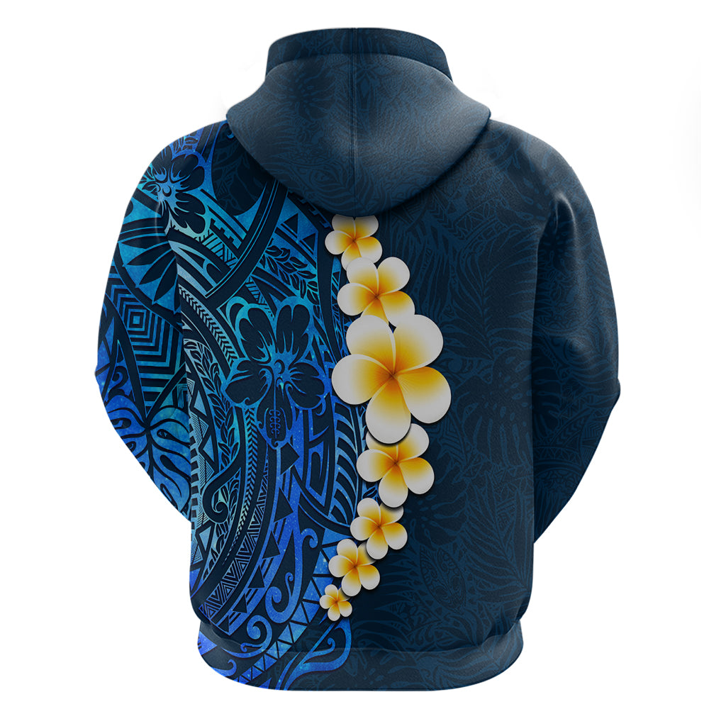 Blue Polynesia Hoodie Plumeria Tropical Leaves With Galaxy Polynesian Art - Wonder Print Shop