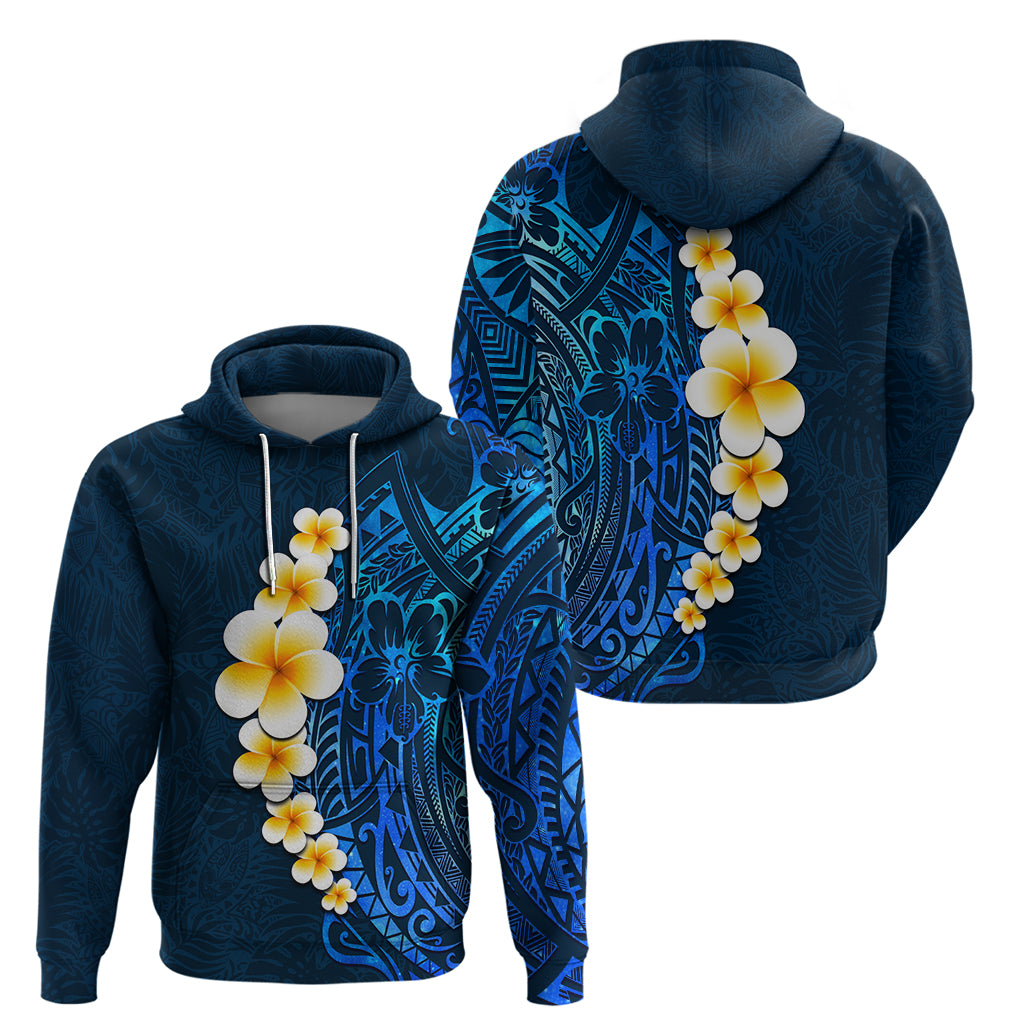 Blue Polynesia Hoodie Plumeria Tropical Leaves With Galaxy Polynesian Art - Wonder Print Shop