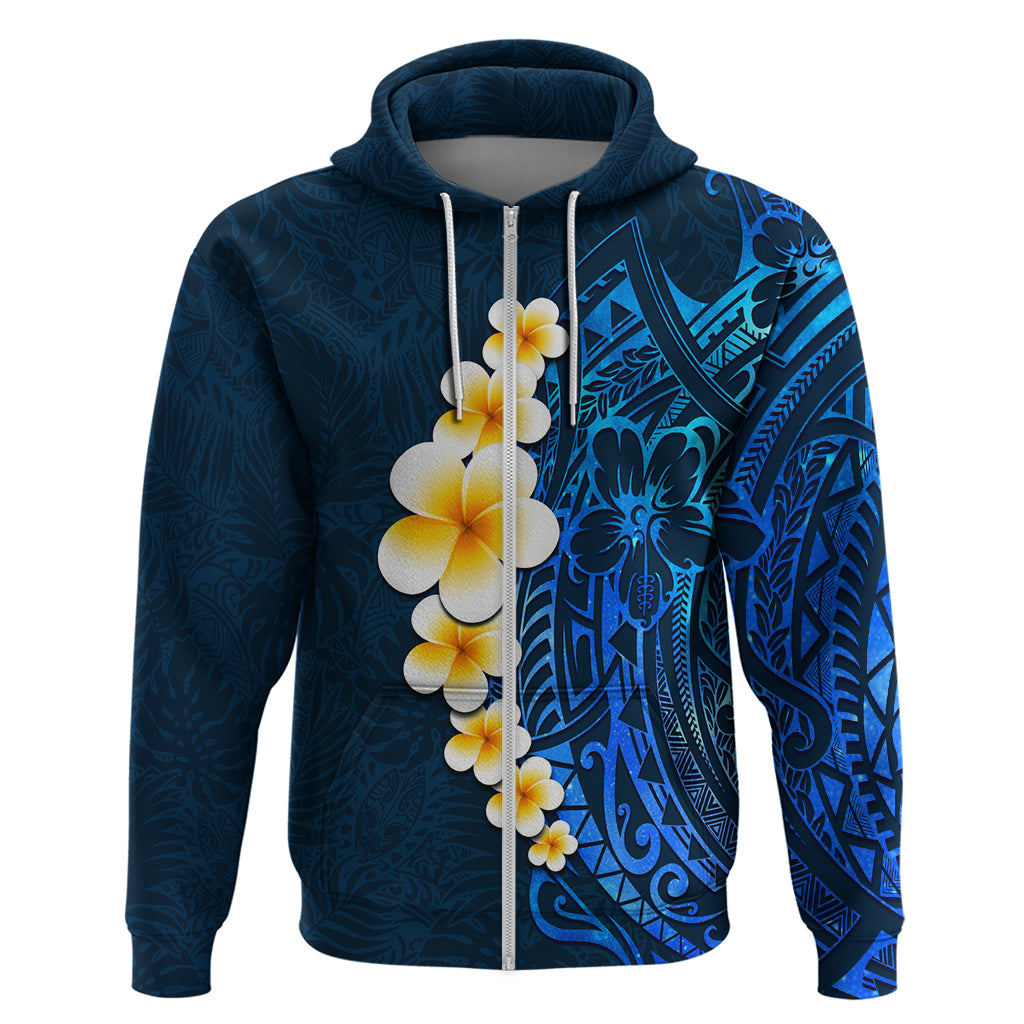 Blue Polynesia Hoodie Plumeria Tropical Leaves With Galaxy Polynesian Art - Wonder Print Shop