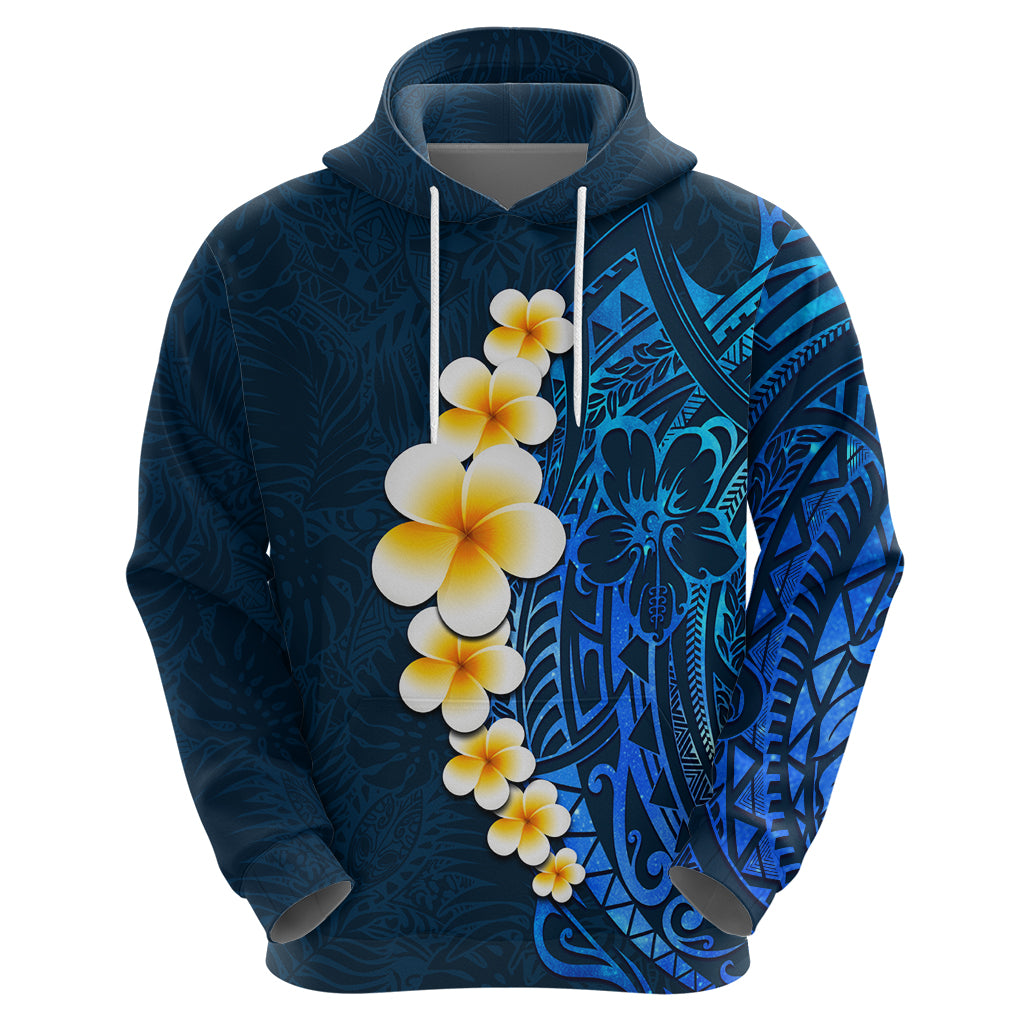 Blue Polynesia Hoodie Plumeria Tropical Leaves With Galaxy Polynesian Art - Wonder Print Shop