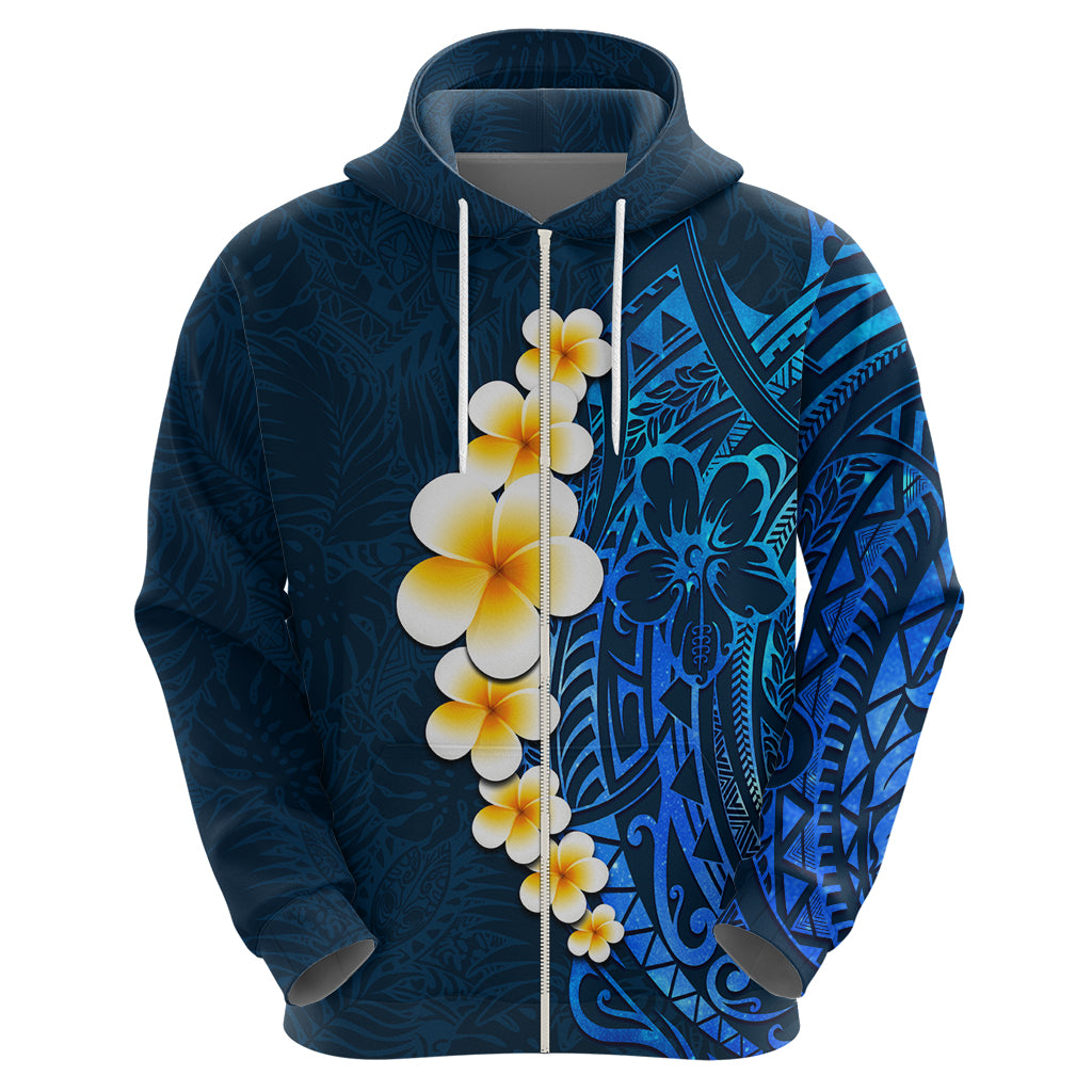 Blue Polynesia Hoodie Plumeria Tropical Leaves With Galaxy Polynesian Art - Wonder Print Shop
