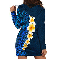 Blue Polynesia Hoodie Dress Plumeria Tropical Leaves With Galaxy Polynesian Art - Wonder Print Shop