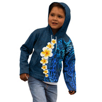 Blue Polynesia Kid Hoodie Plumeria Tropical Leaves With Galaxy Polynesian Art - Wonder Print Shop
