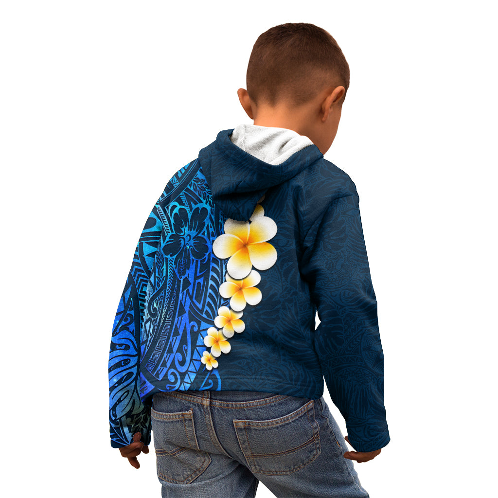 Blue Polynesia Kid Hoodie Plumeria Tropical Leaves With Galaxy Polynesian Art - Wonder Print Shop