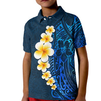 Blue Polynesia Kid Polo Shirt Plumeria Tropical Leaves With Galaxy Polynesian Art - Wonder Print Shop