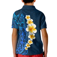 Blue Polynesia Kid Polo Shirt Plumeria Tropical Leaves With Galaxy Polynesian Art - Wonder Print Shop