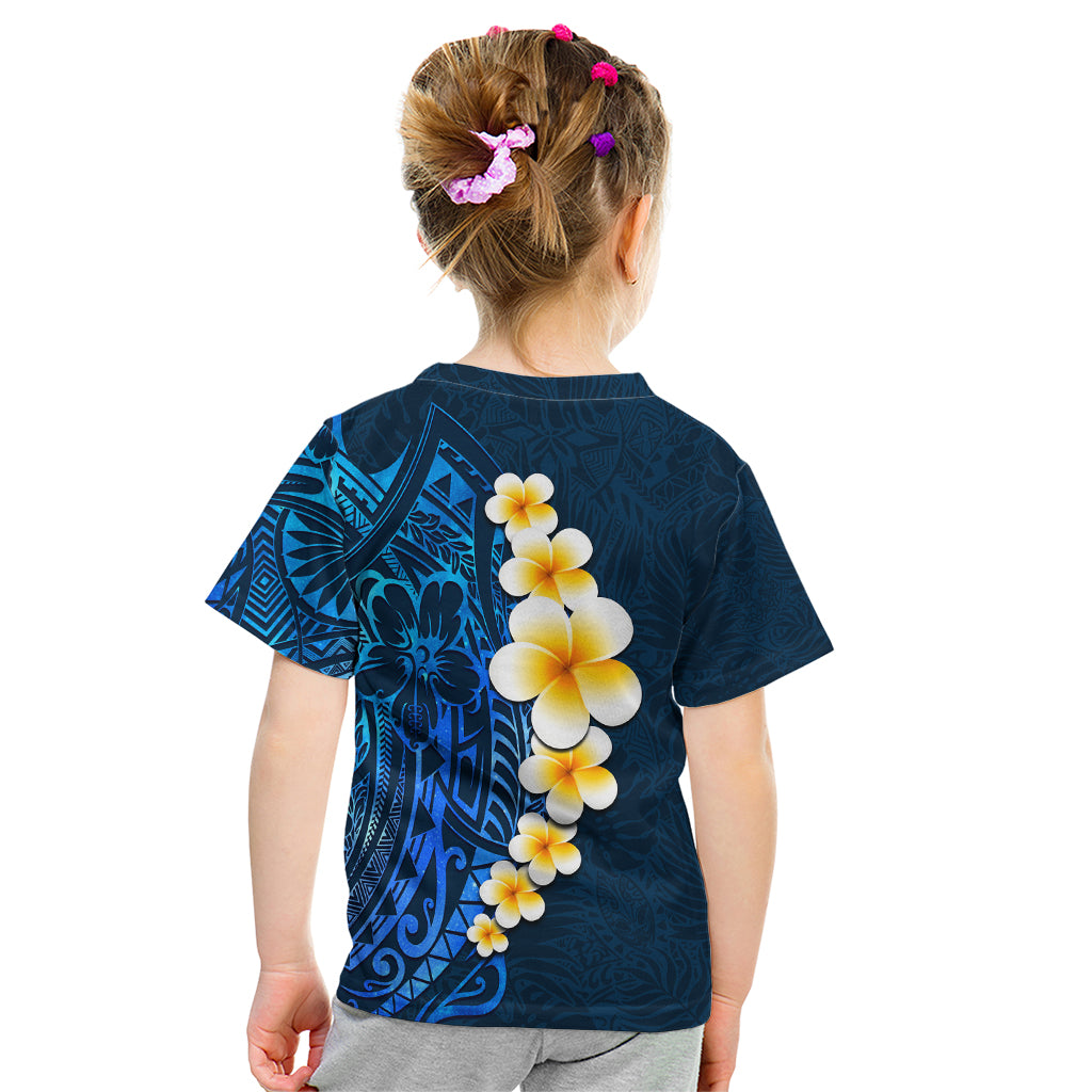 Blue Polynesia Kid T Shirt Plumeria Tropical Leaves With Galaxy Polynesian Art - Wonder Print Shop