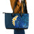 Blue Polynesia Leather Tote Bag Plumeria Tropical Leaves With Galaxy Polynesian Art - Wonder Print Shop