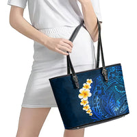 Blue Polynesia Leather Tote Bag Plumeria Tropical Leaves With Galaxy Polynesian Art - Wonder Print Shop