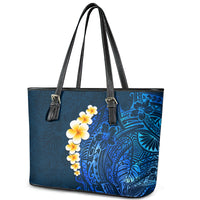 Blue Polynesia Leather Tote Bag Plumeria Tropical Leaves With Galaxy Polynesian Art - Wonder Print Shop