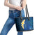 Blue Polynesia Leather Tote Bag Plumeria Tropical Leaves With Galaxy Polynesian Art - Wonder Print Shop
