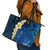 Blue Polynesia Leather Tote Bag Plumeria Tropical Leaves With Galaxy Polynesian Art - Wonder Print Shop