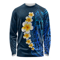 Blue Polynesia Long Sleeve Shirt Plumeria Tropical Leaves With Galaxy Polynesian Art - Wonder Print Shop