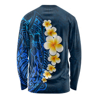 Blue Polynesia Long Sleeve Shirt Plumeria Tropical Leaves With Galaxy Polynesian Art - Wonder Print Shop