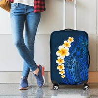 Blue Polynesia Luggage Cover Plumeria Tropical Leaves With Galaxy Polynesian Art - Wonder Print Shop