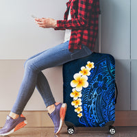 Blue Polynesia Luggage Cover Plumeria Tropical Leaves With Galaxy Polynesian Art - Wonder Print Shop