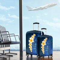 Blue Polynesia Luggage Cover Plumeria Tropical Leaves With Galaxy Polynesian Art - Wonder Print Shop