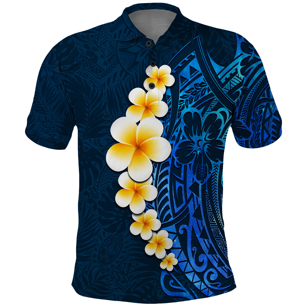 Blue Polynesia Polo Shirt Plumeria Tropical Leaves With Galaxy Polynesian Art - Wonder Print Shop