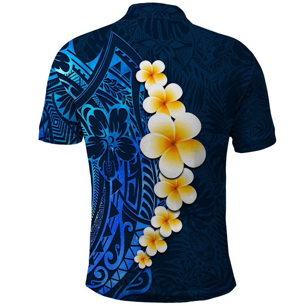 Blue Polynesia Polo Shirt Plumeria Tropical Leaves With Galaxy Polynesian Art - Wonder Print Shop