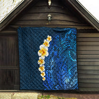 Blue Polynesia Quilt Plumeria Tropical Leaves With Galaxy Polynesian Art - Wonder Print Shop