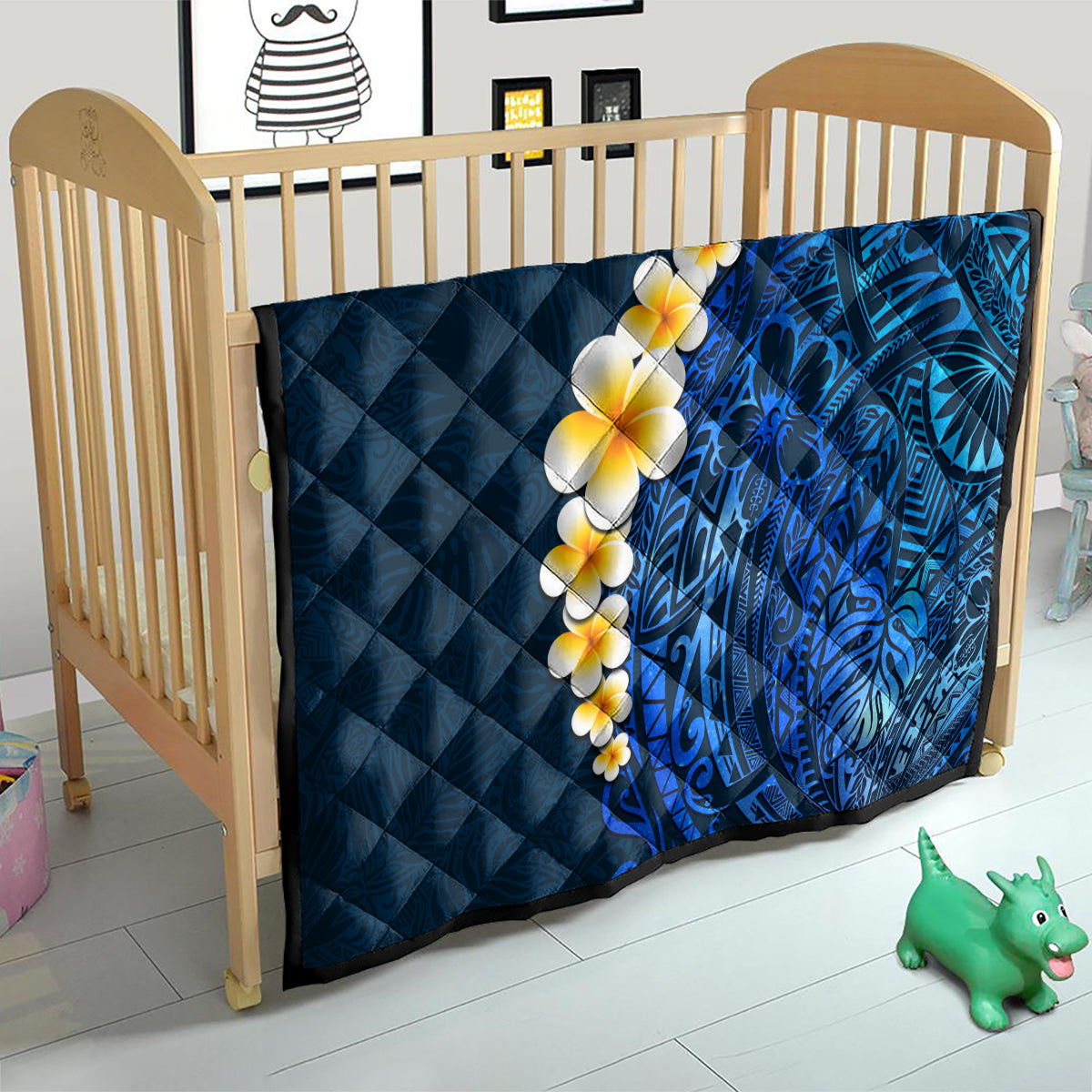 Blue Polynesia Quilt Plumeria Tropical Leaves With Galaxy Polynesian Art - Wonder Print Shop