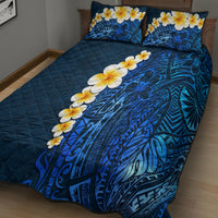 Blue Polynesia Quilt Bed Set Plumeria Tropical Leaves With Galaxy Polynesian Art - Wonder Print Shop