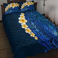 Blue Polynesia Quilt Bed Set Plumeria Tropical Leaves With Galaxy Polynesian Art - Wonder Print Shop