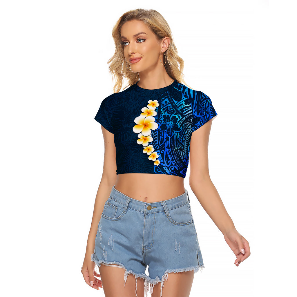 Blue Polynesia Raglan Cropped T Shirt Plumeria Tropical Leaves With Galaxy Polynesian Art - Wonder Print Shop