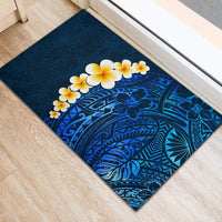 Blue Polynesia Rubber Doormat Plumeria Tropical Leaves With Galaxy Polynesian Art - Wonder Print Shop