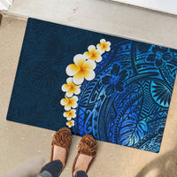 Blue Polynesia Rubber Doormat Plumeria Tropical Leaves With Galaxy Polynesian Art - Wonder Print Shop