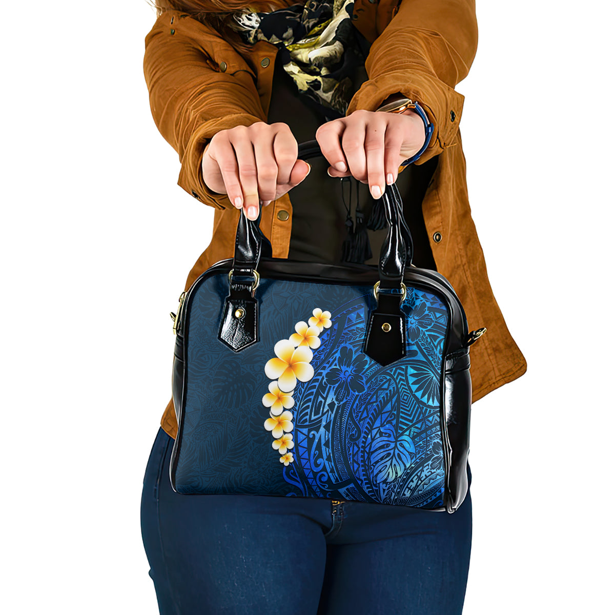 blue-polynesia-shoulder-handbag-plumeria-tropical-leaves-with-galaxy-polynesian-art