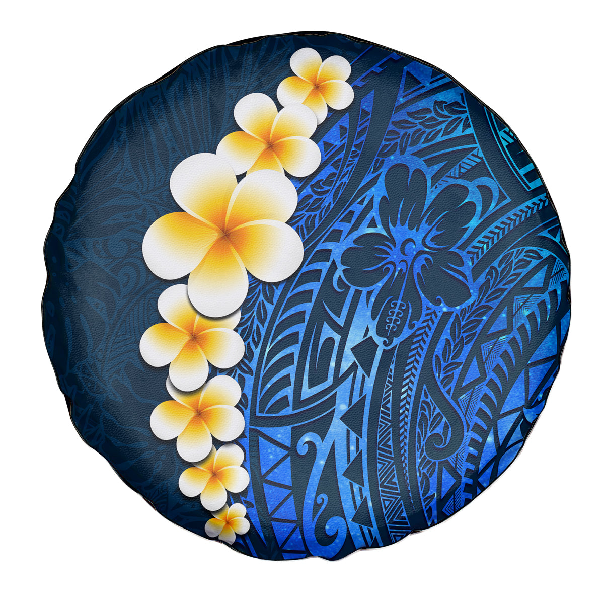 Blue Polynesia Spare Tire Cover Plumeria Tropical Leaves With Galaxy Polynesian Art - Wonder Print Shop