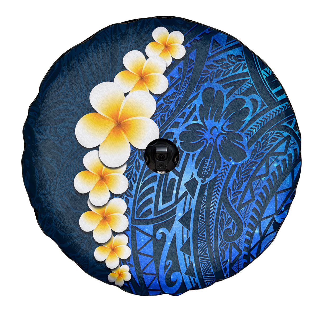 Blue Polynesia Spare Tire Cover Plumeria Tropical Leaves With Galaxy Polynesian Art - Wonder Print Shop