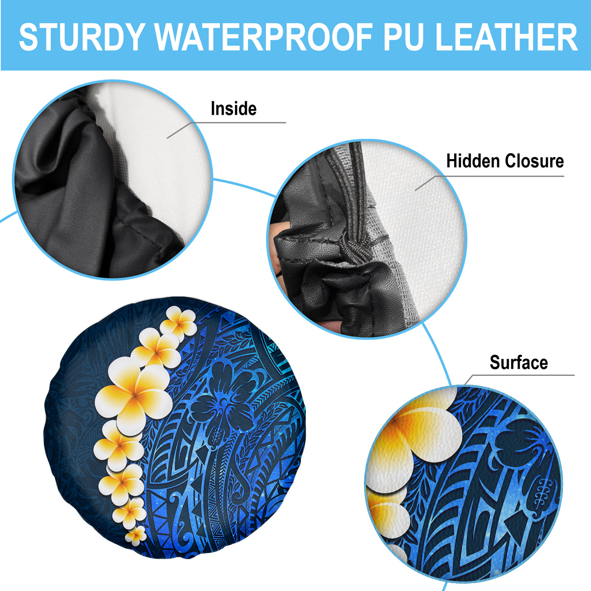 Blue Polynesia Spare Tire Cover Plumeria Tropical Leaves With Galaxy Polynesian Art - Wonder Print Shop