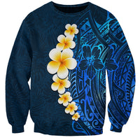 Blue Polynesia Sweatshirt Plumeria Tropical Leaves With Galaxy Polynesian Art - Wonder Print Shop