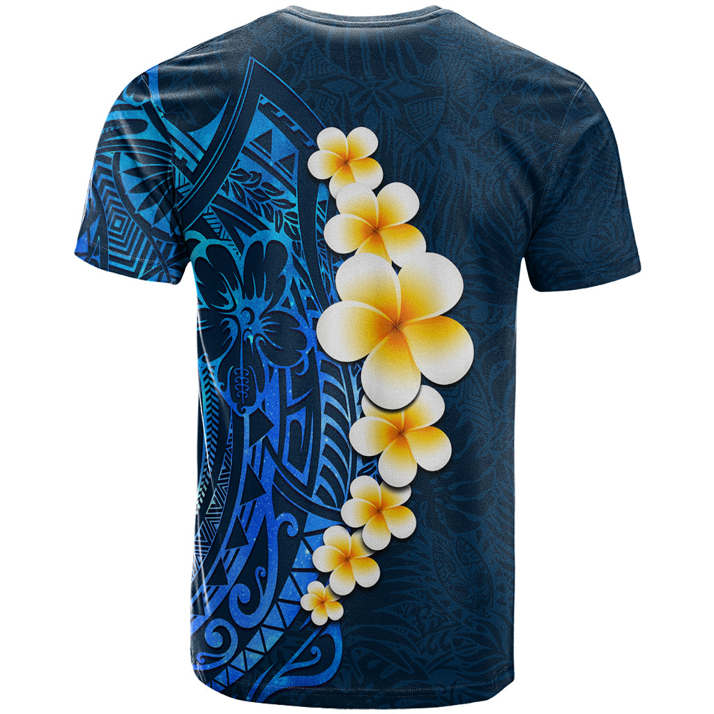 Blue Polynesia T Shirt Plumeria Tropical Leaves With Galaxy Polynesian Art - Wonder Print Shop