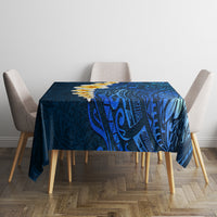 Blue Polynesia Tablecloth Plumeria Tropical Leaves With Galaxy Polynesian Art - Wonder Print Shop