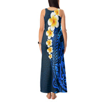 Blue Polynesia Tank Maxi Dress Plumeria Tropical Leaves With Galaxy Polynesian Art - Wonder Print Shop