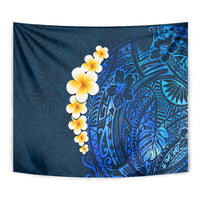 Blue Polynesia Tapestry Plumeria Tropical Leaves With Galaxy Polynesian Art - Wonder Print Shop