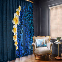 Blue Polynesia Window Curtain Plumeria Tropical Leaves With Galaxy Polynesian Art - Wonder Print Shop